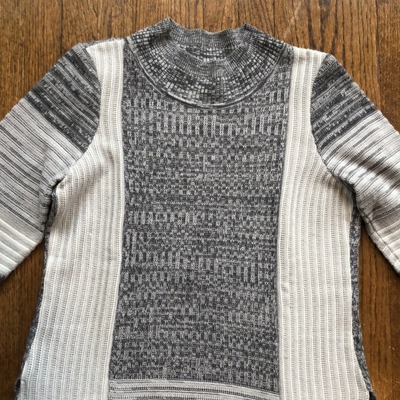 3/$10 Pattern Block Knit Asymmetrical Wool Crew Neck 3/4 Sleeve Cozy Sweater - Picture 4 of 6